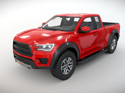 Red Modern Pickup Truck With Bold Front Grille And Off Road Tires 3d model Red Modern Pickup Truck With Bold Front Grille And Off Road Tires 3d model