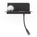 Modern Minimalist Wall Lamp with Black Metal Frame White Spherical Lampshade and Shelf