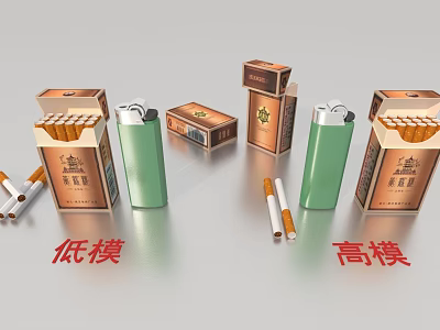 Different Cigarette Packs and Lighters in Low Poly and High Poly Models 3d model