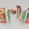 Different Cigarette Packs and Lighters in Low Poly and High Poly Models 3d model