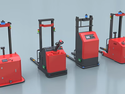 Modern Red Electric Industrial Equipment Forklift Trucks With Black Frames And Control Panels 3d model
