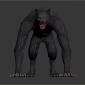 Crouching Werewolf Creature With Gray Fur Open Mouth Red Teeth Sharp Claws 3d model