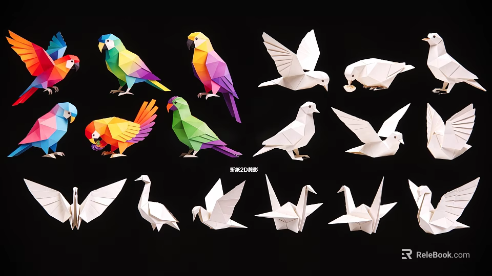 Colorful Origami Parrot White Dove Crane Decorative Bird Ornaments For Home 3d model 