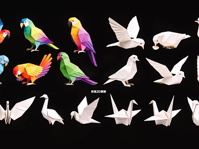 Colorful Origami Parrot White Dove Crane Decorative Bird Ornaments For Home 3d model