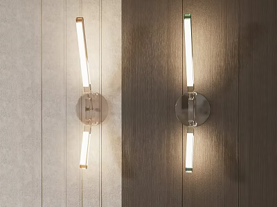 Sleek Modern Wall Lamp With Double Light Tubes Mounted On Wooden And Concrete Walls 3d model