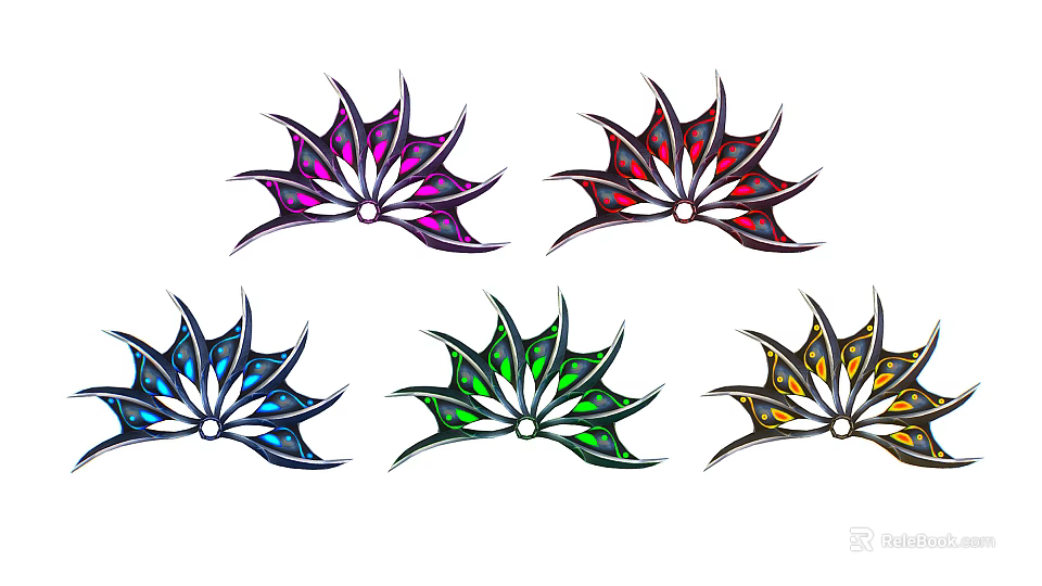 Vibrant Petal Shaped Decorative Artworks In Purple Red Blue Green Yellow Colors 3d model 