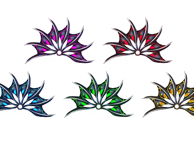 Vibrant Petal Shaped Decorative Artworks In Purple Red Blue Green Yellow Colors 3d model