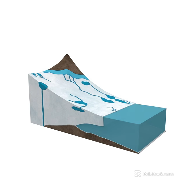 Mountainous Terrain With Blue Water Streams White Covering And Blue Platform 3d model 