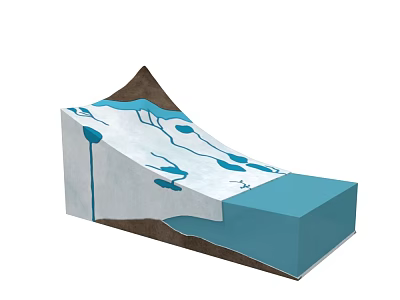 Mountainous Terrain With Blue Water Streams White Covering And Blue Platform 3d model