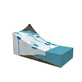 Mountainous Terrain With Blue Water Streams White Covering And Blue Platform