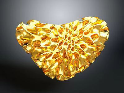 Golden Heart Shaped Decorative Household Item Featuring Hollow Glossy Texture And Surface Details 3d model