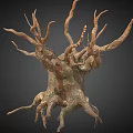 Abstract Plant With Twisted Branches And Brown Copper Color On Dark Background 3d model