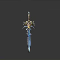 Fantasy Blue Ornate Sword With Detailed Blade And Shiny Decorative Hilt