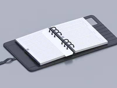 Spiral Bound Notebook With Leather Cover White Lined Pages And Strap On Gray Surface 3d model