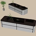 Modern Kitchen Cabinets Design With White Finish Gold Trim And Countertop Plants