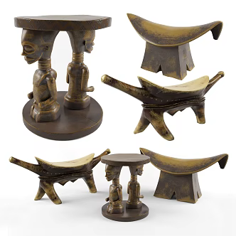 African Dinka Stool Chair 3d model