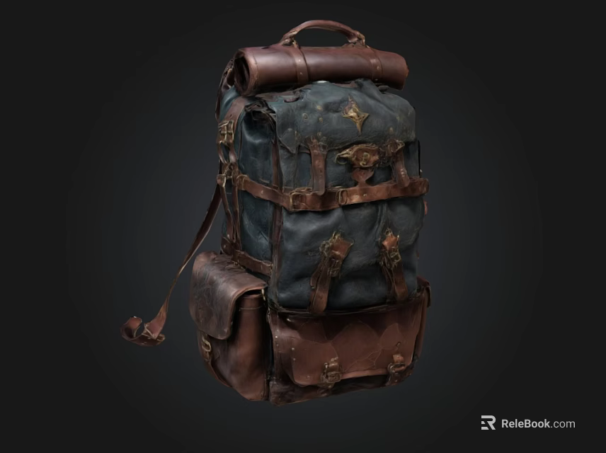 Vintage Leather Backpack With Multiple Straps And Classic Design Features 3d model 