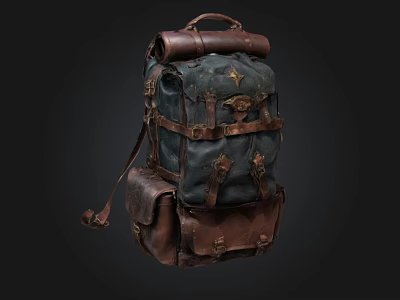 Vintage Leather Backpack With Multiple Straps And Classic Design Features 3d model