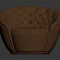 Elegant Brown Leather Round Chair With Tufted Button Design And Smooth Surface 3d model