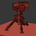 Red Camera Device On Black Tripod Stand With Wooden Surface Base 3d model