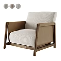 Modern Minimalist Single Seater Sofa With Beige Upholstery And Brown Wooden Armrest Frame