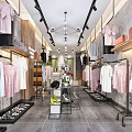 Modern Clothing Store Interior With Clothes On Racks Display Shelves Shoes And Bags