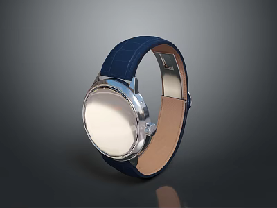 Stylish Leather Watch with Blue Strap and Silver Dial for Fashionable Outfits 3d model