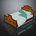 Single Bed With Traditional Wooden Carved Frame Green Bedding And White Patterned Sheet