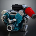 Automotive Mechanical Component Blue Silver Metal Body With Red Tubular Engine Related Industrial Design Part