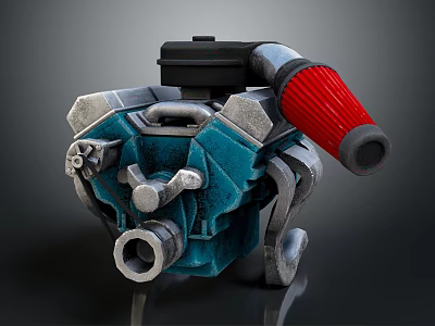 Automotive Mechanical Component Blue Silver Metal Body With Red Tubular Engine Related Industrial Design Part 3d model