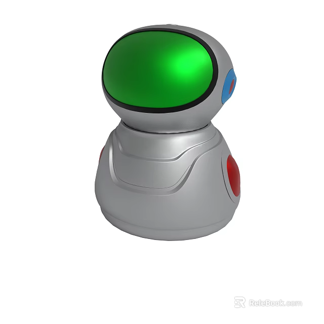 Robot With Green Dome Head And Silver Body Featuring Red Blue Accents 3d model 
