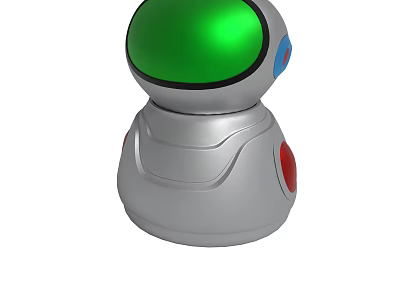 Robot With Green Dome Head And Silver Body Featuring Red Blue Accents 3d model