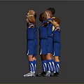 Game Movie Characters In Blue Uniforms Standing As Team With Arms Outstretched