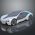 Futuristic Concept Car With Sleek White Body Blue Accents And Unique Wheels