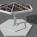 Hexagonal Pergola Design With Geometric Grid Roof And Glass Support Columns
