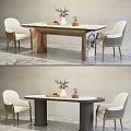 Elegant Modern Dining Table Set With Marble Tabletop White Upholstered Chairs And Decorative Accents