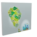 Decorative Wall Decor With Detailed Map And Colorful City Building Illustrations