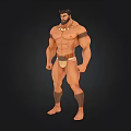 Muscular Shirtless Man With Necklace Leather Loincloth And Arm Leg Decorations Standing Strong