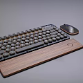 Vintage Mechanical Keyboard With Ergonomic Mouse And Wooden Wrist Rest
