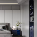Modern Kids Room Interior With Gray Bed Blue Desk Stuffed Toys Round Decor And Rug