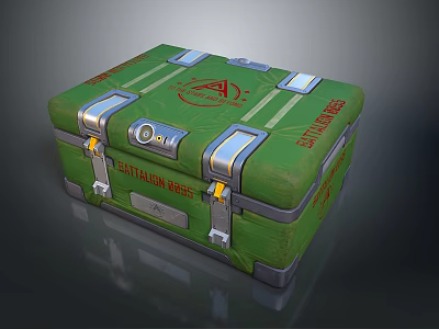 Green Hard Case Storage Box With Metal Buckles Lock And Red Logo Text 3d model