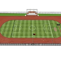 Soccer Field With Red Athletic Track Green Grass And White Line Markings
