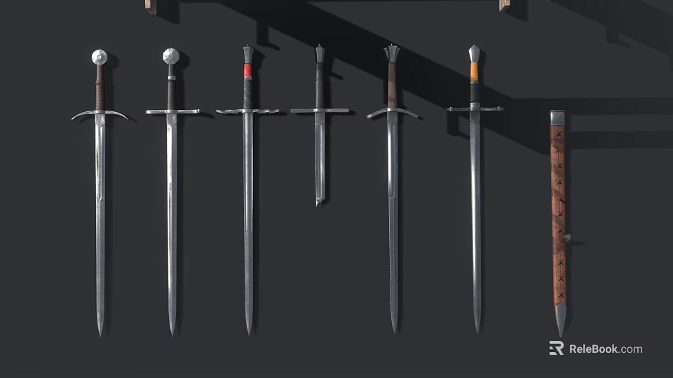 Various Different Style Medieval Swords Collection Arranged On Black Background 3d model 