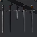 Various Different Style Medieval Swords Collection Arranged On Black Background
