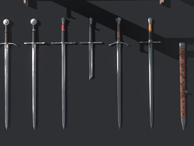 Various Different Style Medieval Swords Collection Arranged On Black Background 3d model