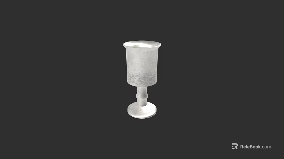 White Ceramic Vessel With Tall Stem And Textured Surface On Black Background 3d model 