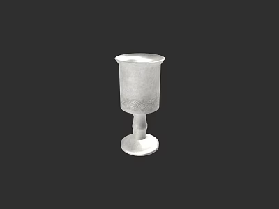White Ceramic Vessel With Tall Stem And Textured Surface On Black Background 3d model