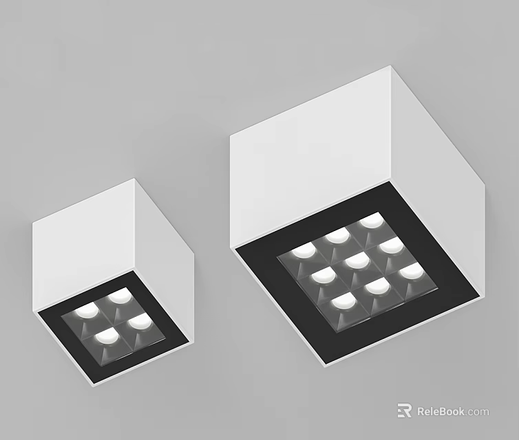Square Recessed LED Downlights With Multiple Bulbs For Indoor Lighting Fixtures 3d model
