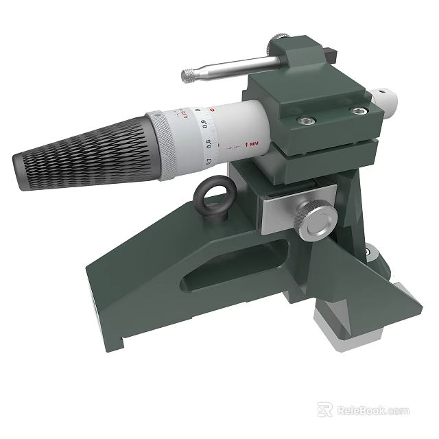 Green Mechanical Precision Tool With White Calibrated Adjustment And Black Knurled Knob 3d model 