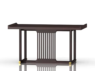 Modern Dark Wooden Desk With Slatted Panel Design And Golden Feet 3d model